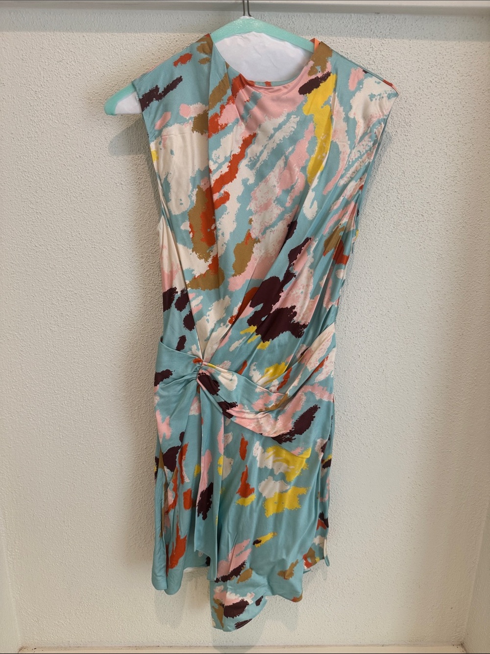 A.L.C. Aqua Multi Abstract Twist-Waist Midi Dress